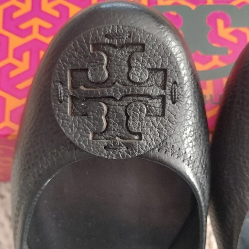 Tory Burch Black Leather Minnie Travel Ballet Flats